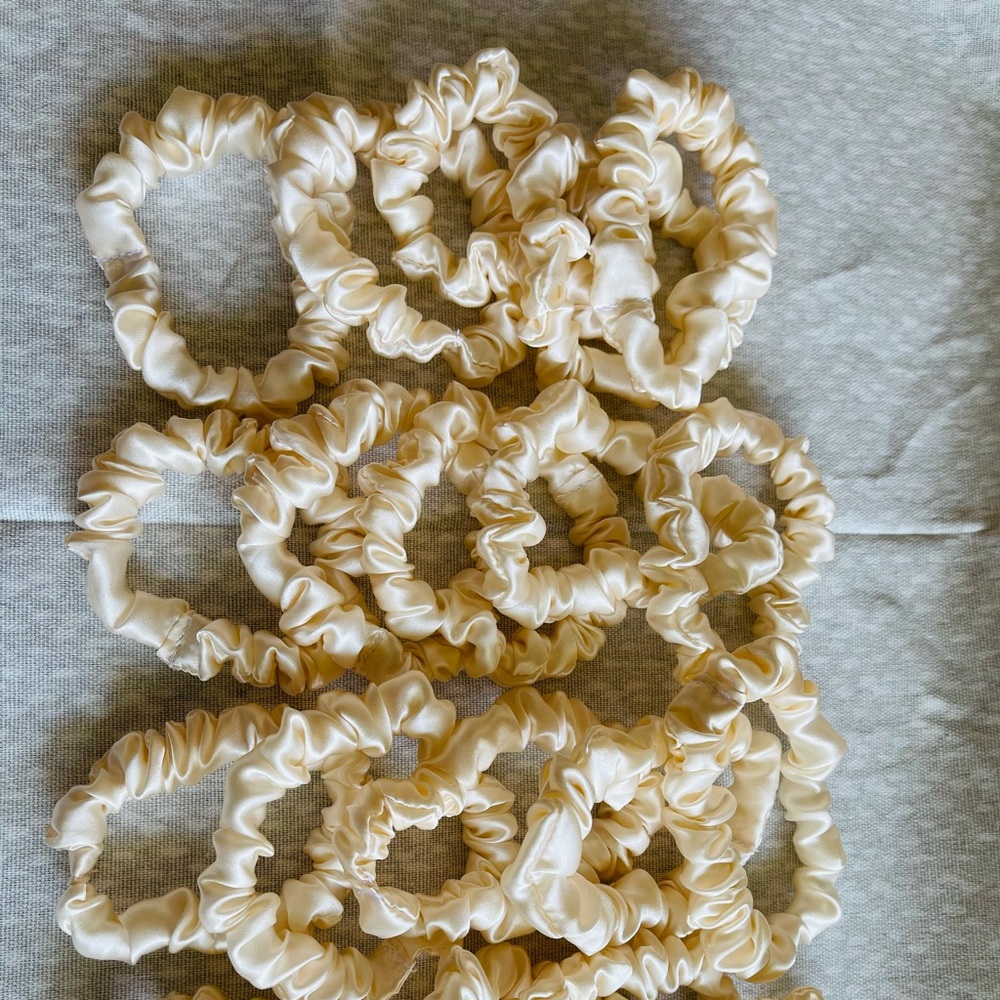 Handmade Real mulberry Silk Scrunchies,skinny 3 PCs